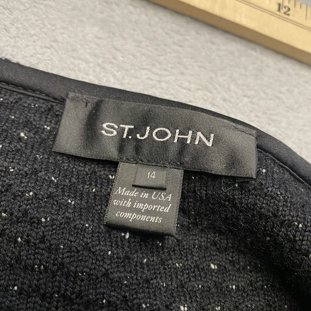 St John Skirt Size 14 Black White Wool Blend Textured Knit A Line‎ Old Money USA